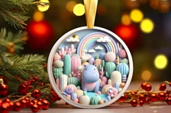 Colorful Winter Hippo Ornament Sublimation PNG Product Image 3