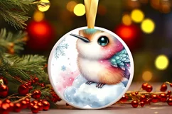 Baby Hummingbird on Cloud Christmas Ornament Sublimation PNG Product Image 3