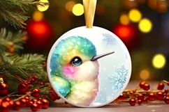 Baby Hummingbird on Cloud Christmas Ornament Sublimation PNG Product Image 3