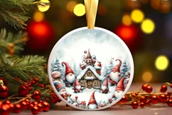 Winter Gnomes Round Christmas Ornament Sublimation PNG Product Image 1