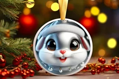 Bunny Smiling Round Ornament Sublimation PNG Product Image 3