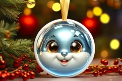 Bunny Smiling Round Ornament Sublimation PNG Product Image 1