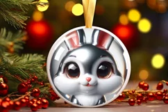 Bunny Smiling Round Ornament Sublimation PNG Product Image 3