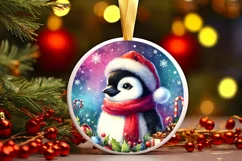 Penguin Round Ornament Sublimation PNG Product Image 3
