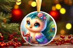 Colorful Baby Peacock Round Ornament Sublimation PNG Product Image 1