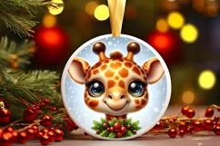 Giraffe Smiling Round Ornament Sublimation PNG Product Image 3