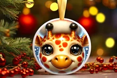 Giraffe Smiling Round Ornament Sublimation PNG Product Image 3