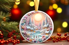 Detailed Christmas Candy Scene Round Ornament Sublimation Product Image 1