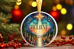 Believe Christmas Round Stained Ornament Sublimation Product Image 2