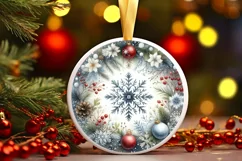 Snowflake Round Ornament Sublimation PNG Product Image 3