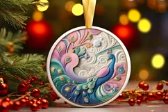 Colorful Winter Scene Peacock Round Sticker Ornament Product Image 3