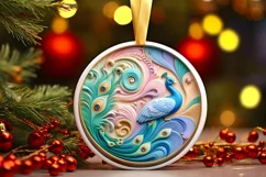 Colorful Winter Scene Peacock Round Sticker Ornament Product Image 3