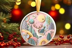 Colorful Winter Scene Deer Round Sticker Ornament Product Image 3