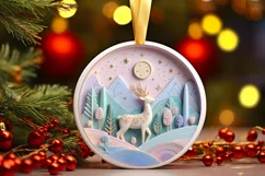 Colorful Deer Christmas Scene Round Ornament Sublimation PNG Product Image 1