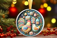 Colorful Chicken Winter Scene Round Ornament Sublimation PNG Product Image 3