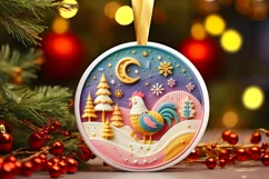Colorful Winter Scene Chicken Round Sticker Ornament Product Image 3