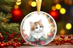 Watercolor Christmas Cat Sticker Sublimation PNG Product Image 3