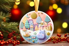 Colorful Pastel Round Christmas Scene with Hippo 3D Material Product Image 3