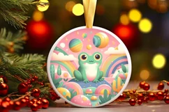Colorful Winter Scene Frog Round Sticker Ornament Product Image 3