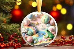 Colorful Winter Scene Frog Round Sticker Ornament Product Image 3