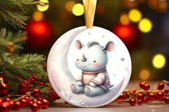 Cute Baby Rhino on Moon with Snowflakes Product Image 1