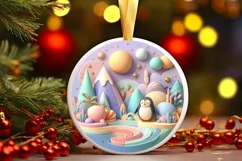Colorful Scene Snowflake Round Sticker Ornament Sublimation Product Image 3