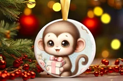 Cute Baby Monkey Round Ornament Sublimation PNG Product Image 3