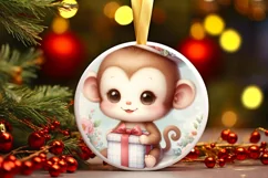 Cute Baby Monkey Round Ornament Sublimation PNG Product Image 3