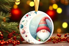 Colorful Watercolor Gnome Round Ornament Sublimation PNG Product Image 1