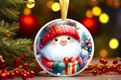 Colorful Watercolor Gnome Round Ornament Sublimation PNG Product Image 1