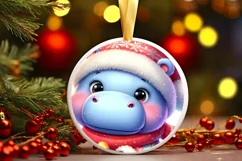 Baby Hippo Round Ornament Sublimation PNG Product Image 1