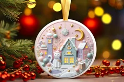 Colorful Christmass Scene A Cat Round Sticker Ornament Product Image 3