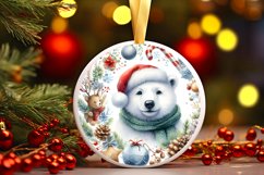 Watercolor Polar Bear Round Ornament Sublimation PNG Product Image 3