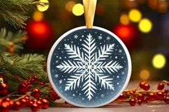 Watercolor Snow Flake Round Ornament Sublimation PNG Product Image 3