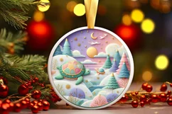 Colorful Winter Scene Turtle Round Sticker Ornament Product Image 3