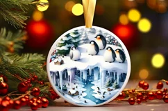 Round Winter Scene with Penguins Melting Edges PNG Product Image 3