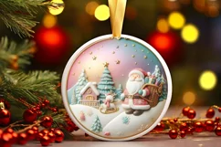 Colorful Pastel Round Christmas Scene with Santa and Product Image 1