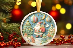 Colorful Christmass Scene Santa Round Sticker Ornament Product Image 1