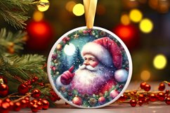 Santa Watercolor Round Ornament Sublimation PNG Product Image 3