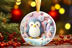Colorful Penguin Scene Ornament Sublimation PNG Product Image 2