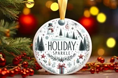 Winter Scene Holiday Sparkle Round Ornament Sublimation PNG Product Image 3