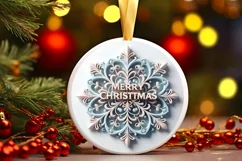 Snow Flake Christmas Round Cute Ornament Sublimation Product Image 2