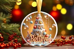 Believe Christmas Round Cute Ornament Sublimation Product Image 1