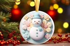 Christmas Round Cute Snow Man Ornament Sublimation Product Image 2