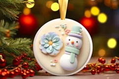 Christmas Round Cute Snow Man Ornament Sublimation Product Image 2