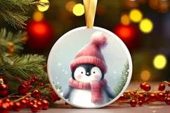 Winter Penguin Round Ornament Sublimation PNG Product Image 3