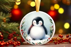 Winter Penguin Round Ornament Sublimation PNG Product Image 3