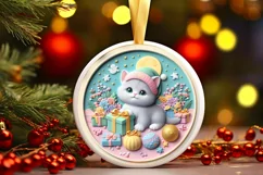 Colorful Pastel Round Christmas Scene with Kitten 3D Product Image 1