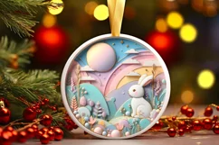 Adorable Bunny Scene Ornament Sublimation PNG Product Image 3