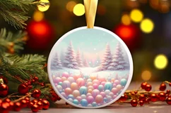 Pastel Candy Christmas Scene Round Ornament Sublimation PNG Product Image 1